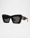 Loewe Bevelled Cat Eye Sunglasses In Shiny Black