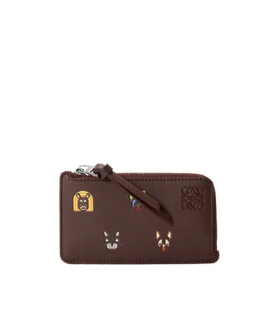 Loewe Cat-patterned Card Holder And Coin Purse In Brown