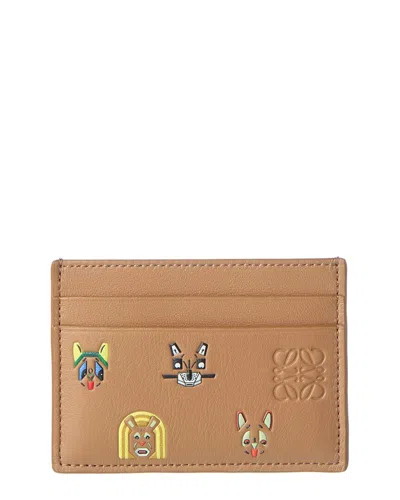 Loewe Cats Plain Leather Card Holder In Brown