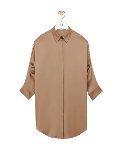 Loewe Chain-link Silk Midi Shirtdress In Nude