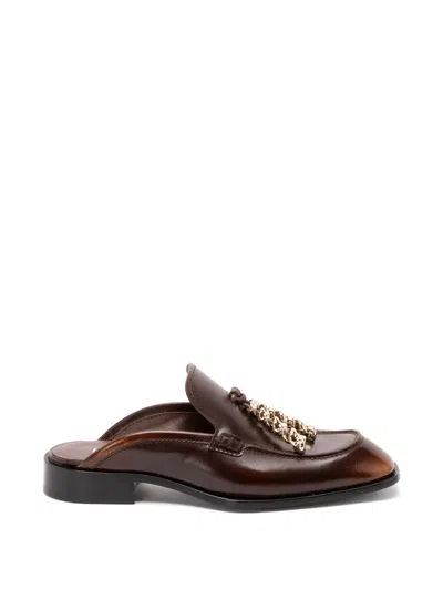 Loewe Chain-embellished Leather Mule Loafers In Brown