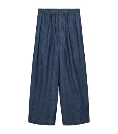 Loewe Chambray Drawstring Wide-leg Trousers In Blue