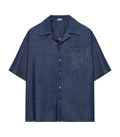 Loewe Chambray Short-sleeve Shirt In Blue