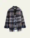 Loewe Check Alpaca Fringe Scarf Jacket In Multi