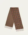 Loewe Check Anagram Silk-cashmere Scarf In Brown