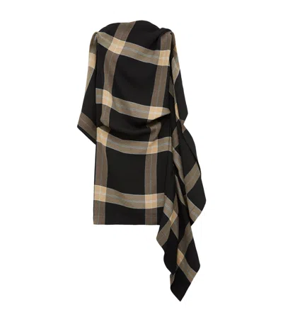 Loewe Check Asymmetrical Mini Dress In Black