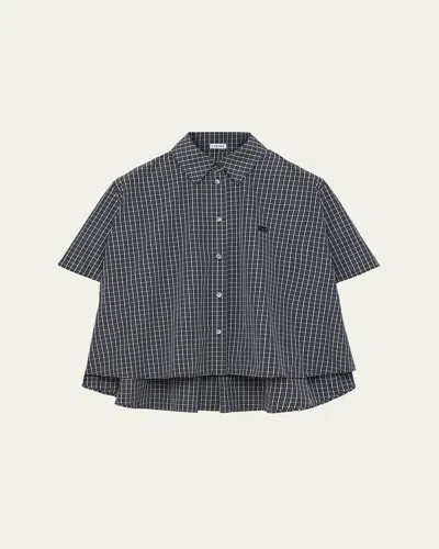 Loewe Check Cotton Short-sleeve Trapeze Shirt In Gray