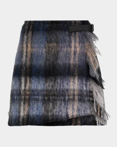 LOEWE CHECK MOHAIR MINI WRAP SKIRT