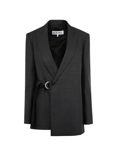 Loewe Check-pattern Blazer In Gray