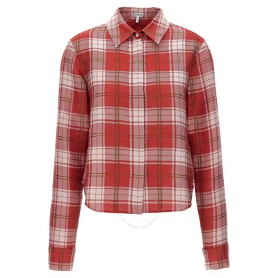 Loewe Check Pattern Long-sleeved Shirt In Red