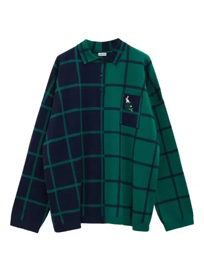 Loewe Check-pattern Polo Top In Green