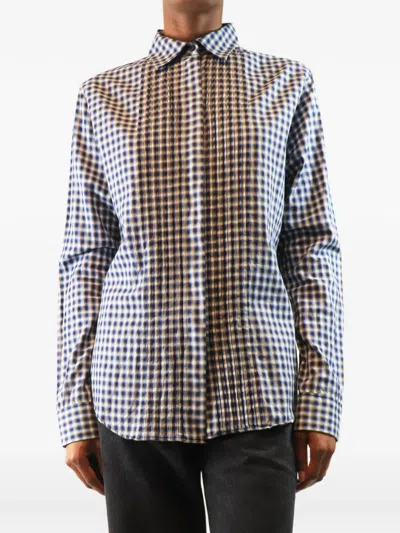 Pre-owned Loewe Check Pleated Shirt In Blue