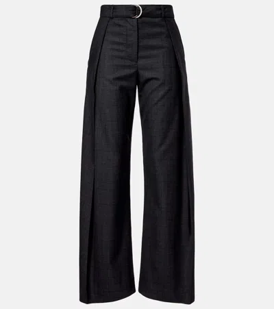 Loewe Checked Belt Wool Barrel-leg Pants In Black