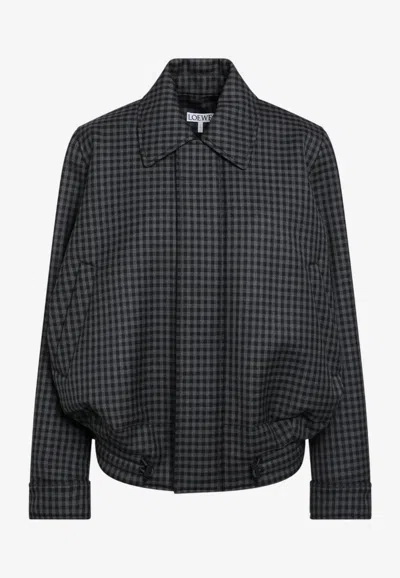 Loewe Checked Drawstring Jacket In Black