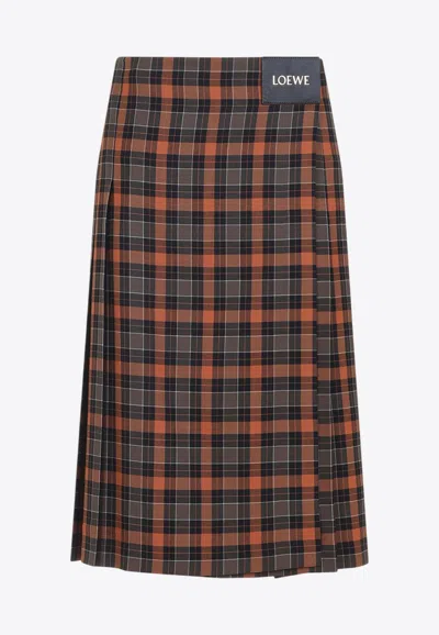 Loewe Checked Pleated Midi Wrap Skirt In Multi