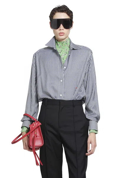 Loewe Checked Silk Shirt In Blue
