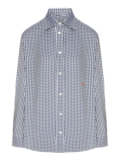 Loewe Checked Silk Twill Shirt With A Contrasting Micro-pattern In Blue