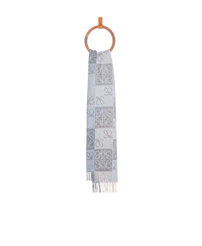 Loewe Checkerboard Fringed Edge Scarf In Gray
