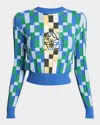 Loewe Anagram Appliquéd Checked Intarsia Cotton Sweater In Multicolor