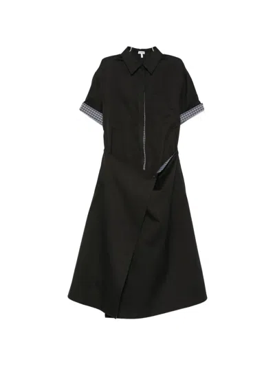 Loewe Check-pattern Panelled Shirt Dress In Black