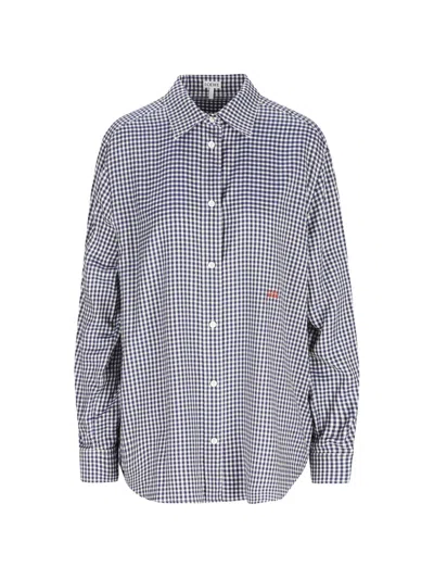 Loewe Check-print Embroidered Shirt In Blue