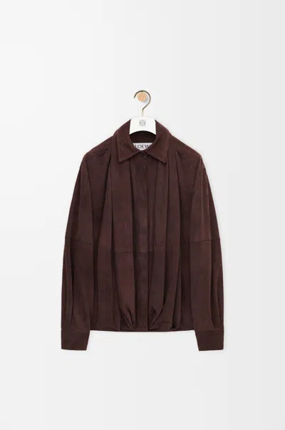 Loewe Draped Shirt In Suede Goatskin Size:38 For Woman In Brown