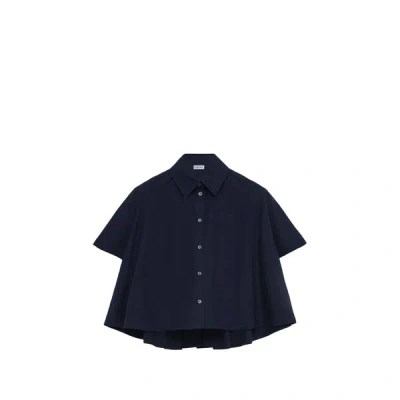 Loewe Chemise Trapèze Manches Courtes En Coton Mélangé In Blue