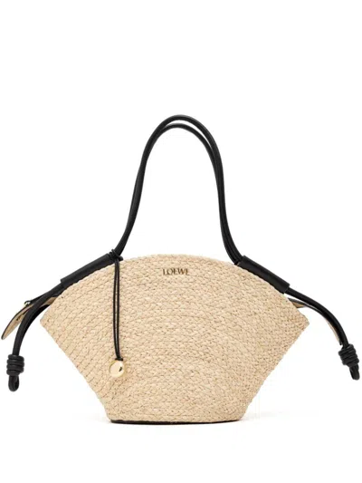 Loewe Paseo Small Leather-trimmed Raffia Tote In Beige