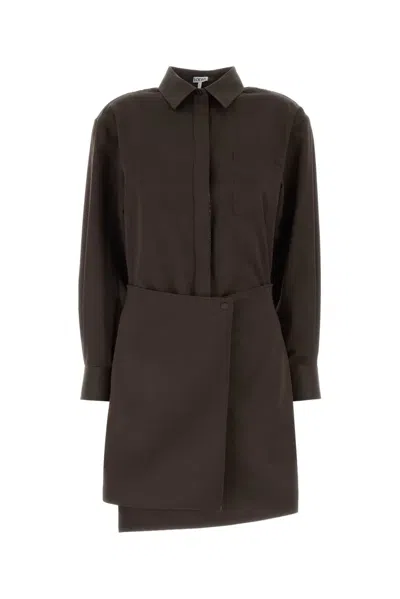 Loewe Chocolate Gabardine Mini Dress In Brown