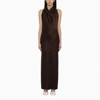 Loewe Chocolate Silk Long Dress In Brown