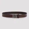 Loewe Chunky Anagram Adjustable Calf Skin Belt In Dark Cigar Vintage Palladium