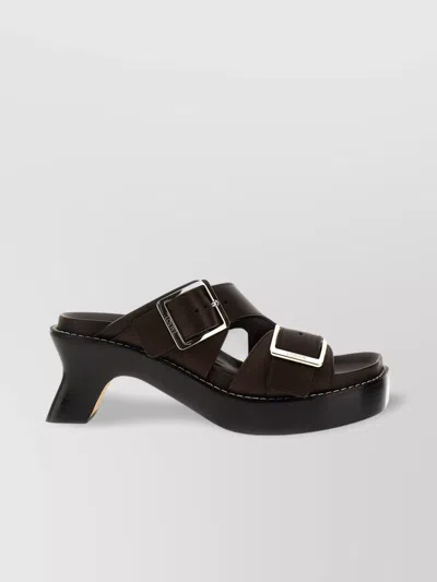 Loewe Chunky Heel Leather Sandals With Cut-out Design In Black