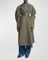 Loewe Circle Trench Coat With Belted Waist In Loden Gree