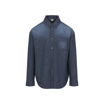 Loewe Classic Button-up Shirt With Gradient Design And Logo Embroidery In Blue