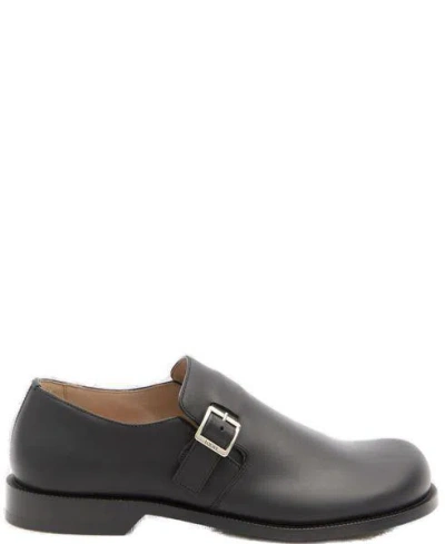Loewe Classic Derby Dress Shoes In Black Calfskin With Metal Campo Buckle For Men