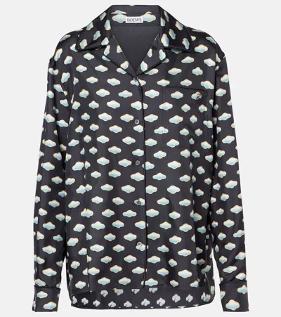 Loewe Clouds Silk Twill Shirt In Navy/blue