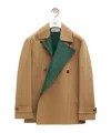 Loewe Coat In Cotton And Nappa Calfskin In Beige/khaki Green