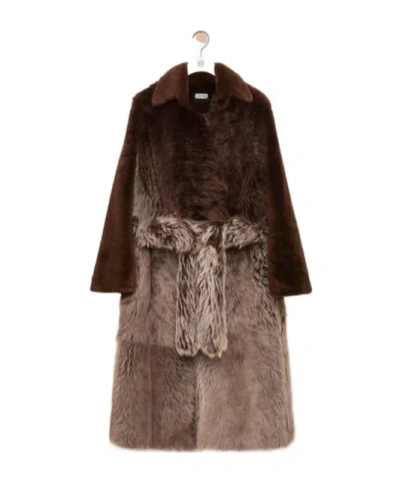 Loewe Coat In Shearling In Brown