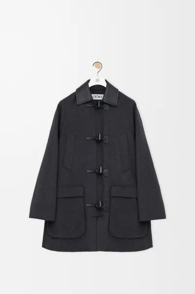 Loewe Wool-cashmere Leather-collar Coat In Black