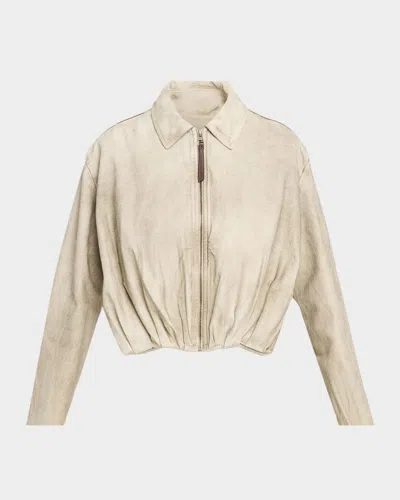 Loewe Coated Denim Draped Bomber Jacket In Neutral