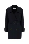 Loewe Wool Blend Coat With Back Vent And Belt In Blue