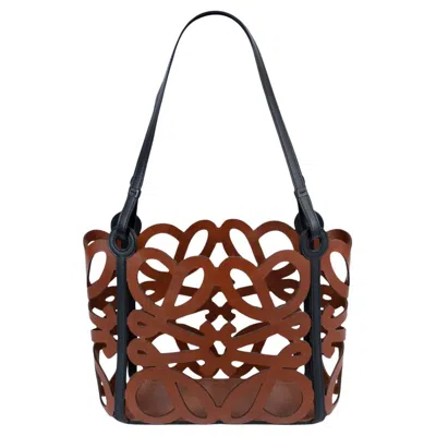 Pre-owned Loewe Cognac Brown Leather Anagram Small Cut-out Tote Bag