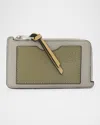 Loewe Zip-up Leather Cardholder In Shell Grey/eucalyptus