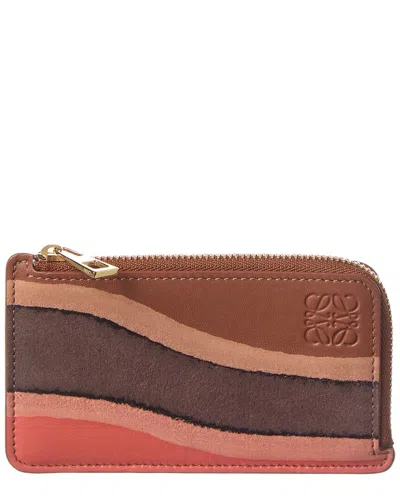 Loewe Coin Landscape Leather & Suede Card Holder In Brown