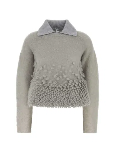 Loewe Collar-detail Long-sleeves Sweater In Gray