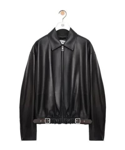 Loewe Belted Leather Jacket In Black
