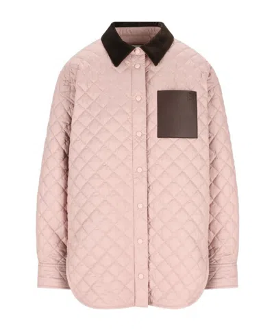 Loewe Collared Button-up Quilted Jacket In Pink