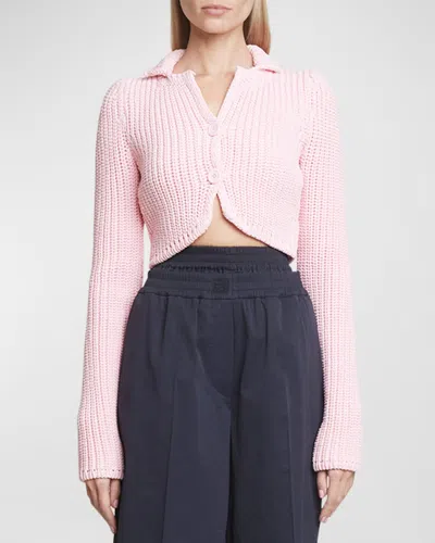 Loewe Collared Crop Knit Cardigan In Pink