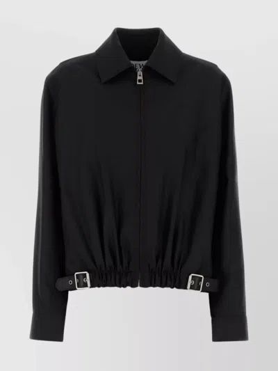 Loewe Collared Wool Blend Jacket With Adjustable Hem In Black
