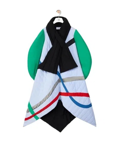 Loewe Collarless Sewn Leather Coat In Multi